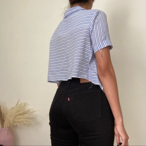 Unbalance Length Striped Short Sleeve Shirt - Picture 4 of 4